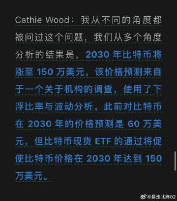 木头姐说2030年比特币将到150万刀会被打脸吗?